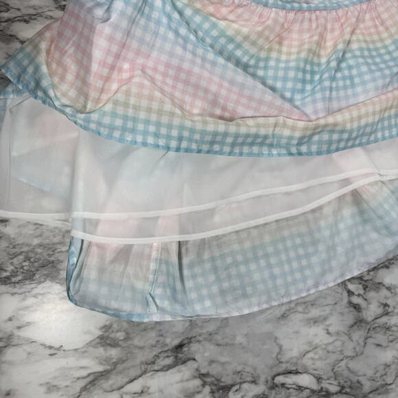 Storia Pastel Gingham Rainbow Midi Dress Size Medium Tired Ruffle - Picture 9 of 9